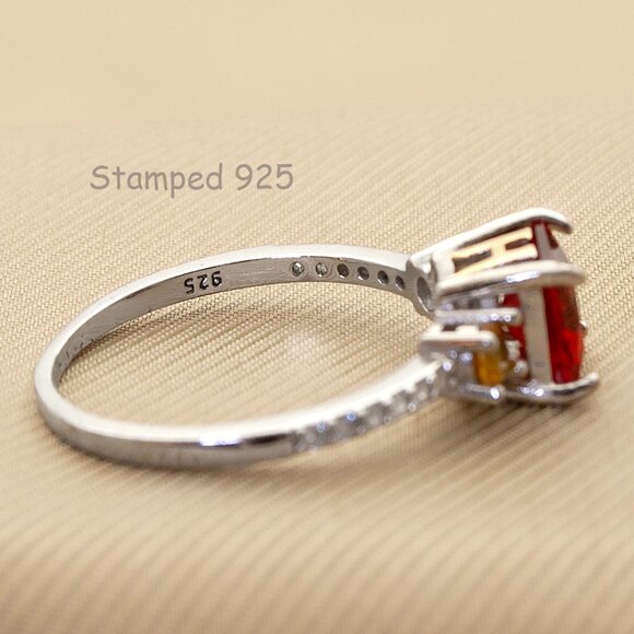Vintage 925 Silver Ring with Red & Yellow CZ Stones, CZ Pave, Sz 7 Cocktail Ring - Picture 6 of 11
